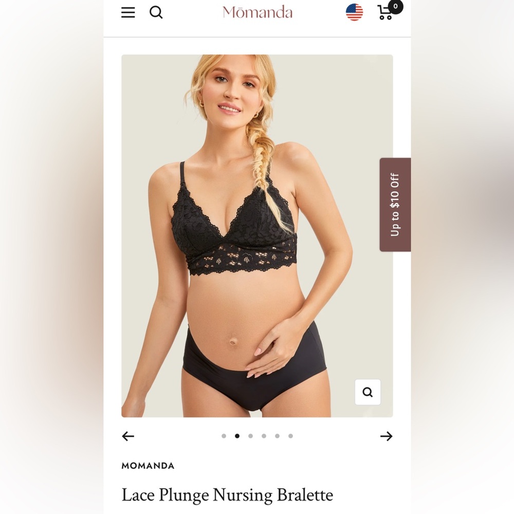 Momanda Black Lace Nursing Bralette, 36D - Picture 2 of 4